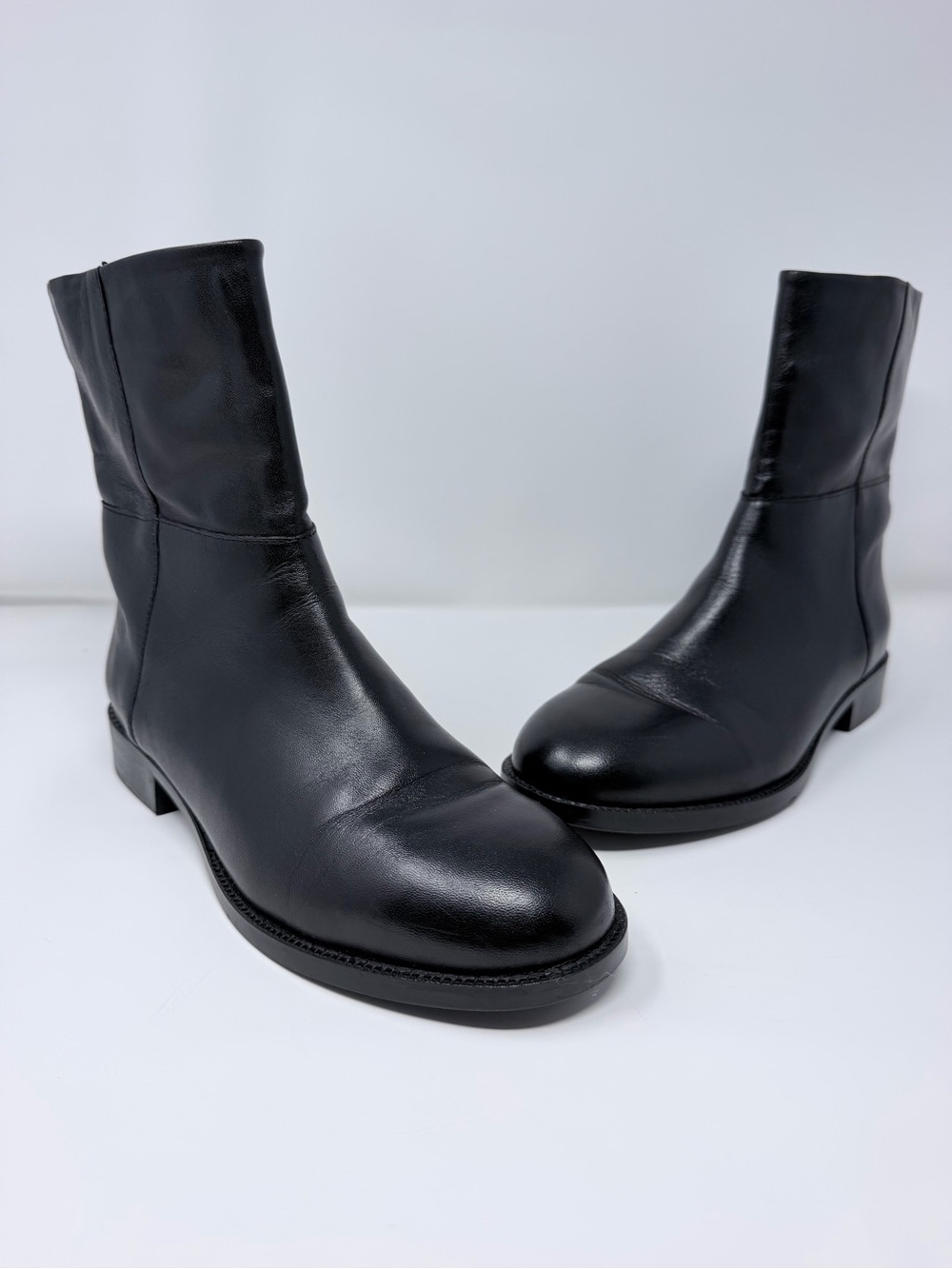 Zara Black Leather Ankle Boots Women’s EU 41 Side Zip Low Heel Minimalist